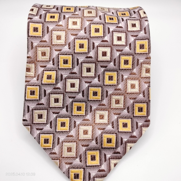 Luciano Gatti Elite Geometric Patterned Tie Necktie Silk Lilac Brown Gold Formal - Picture 10 of 10